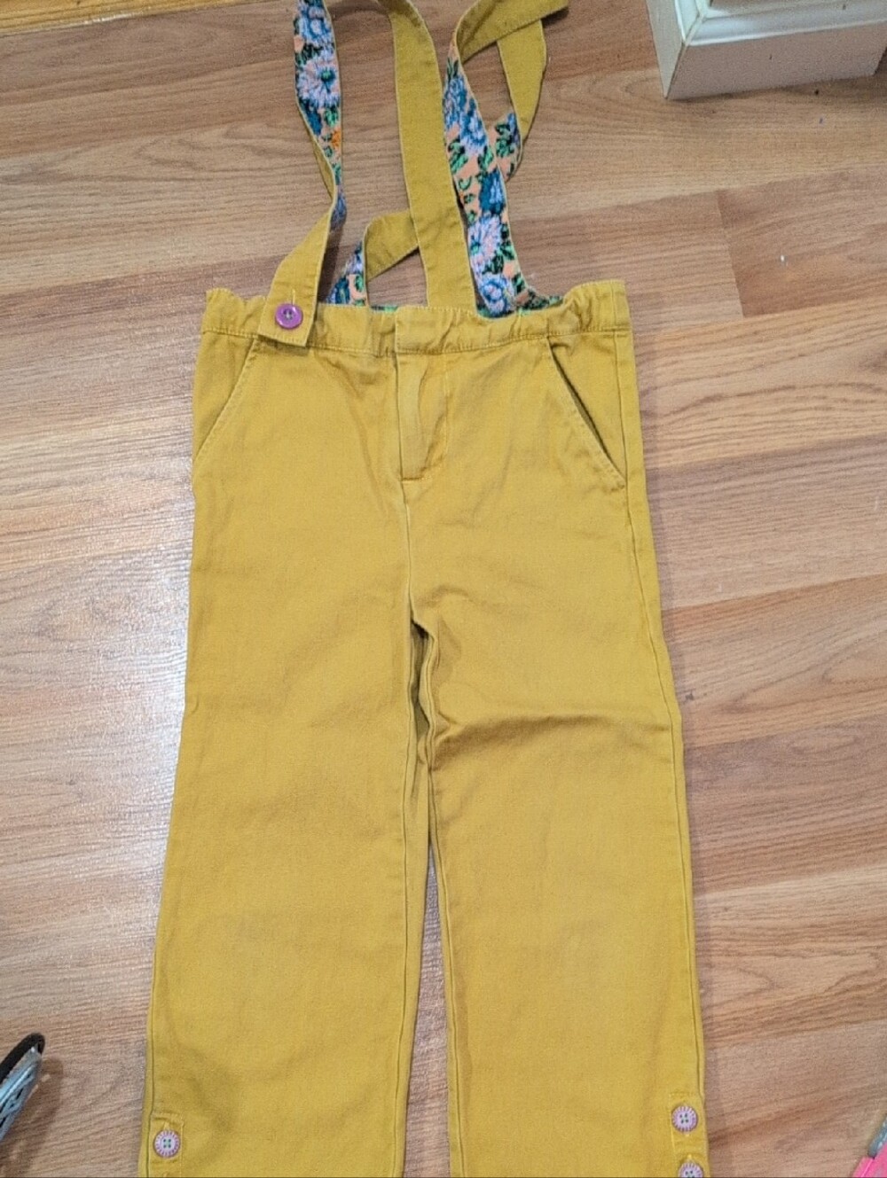 Matilda Jane Mustard Yellow Girls Overalls with Floral Straps